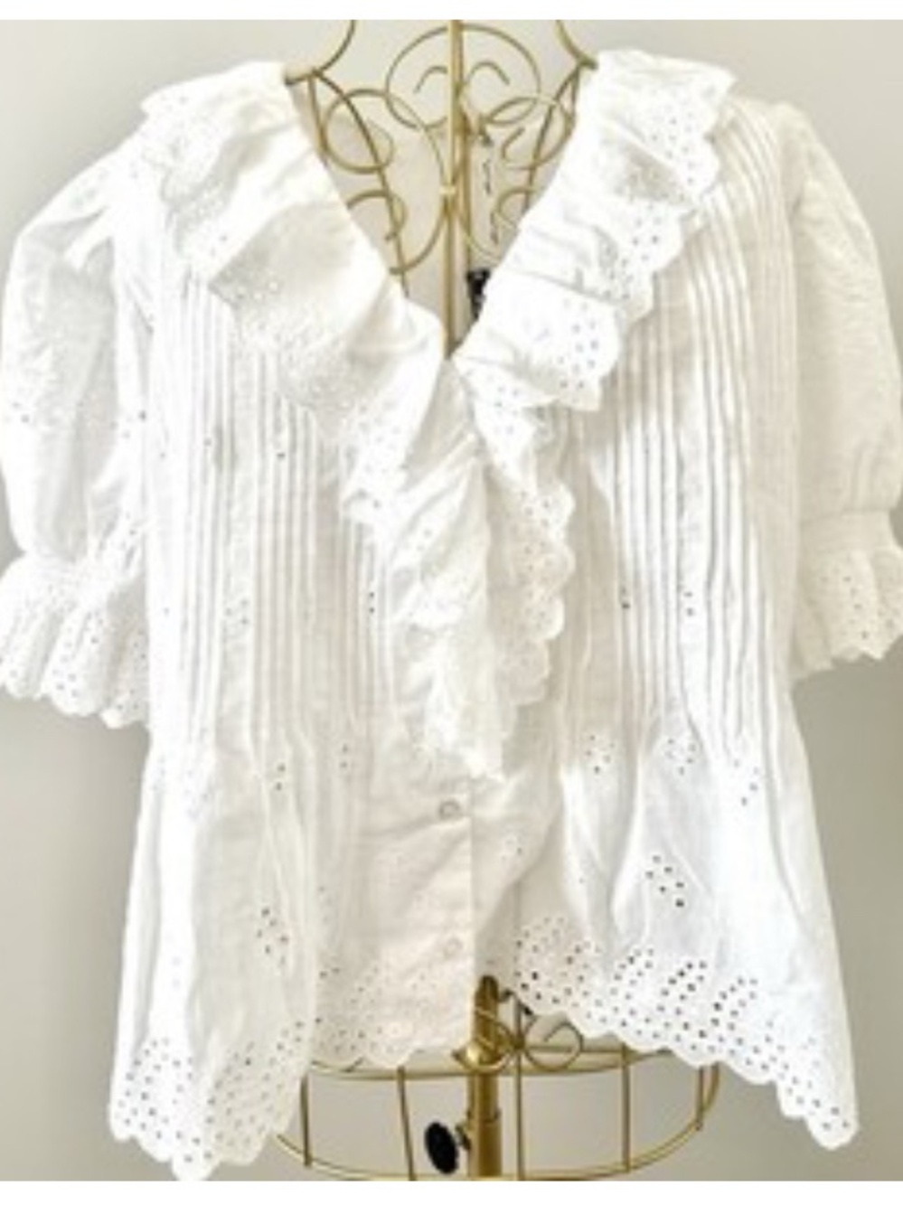 ROMANTIC COTTAGE-CORE LACE BLOUSE WHITE LARGE NEW